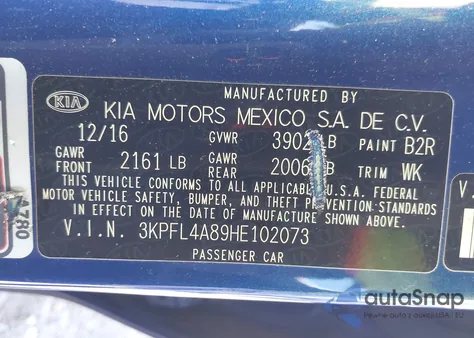 2017 Kia Forte Ex from USA, damaged, VIN 3KPFL4A89HE102073